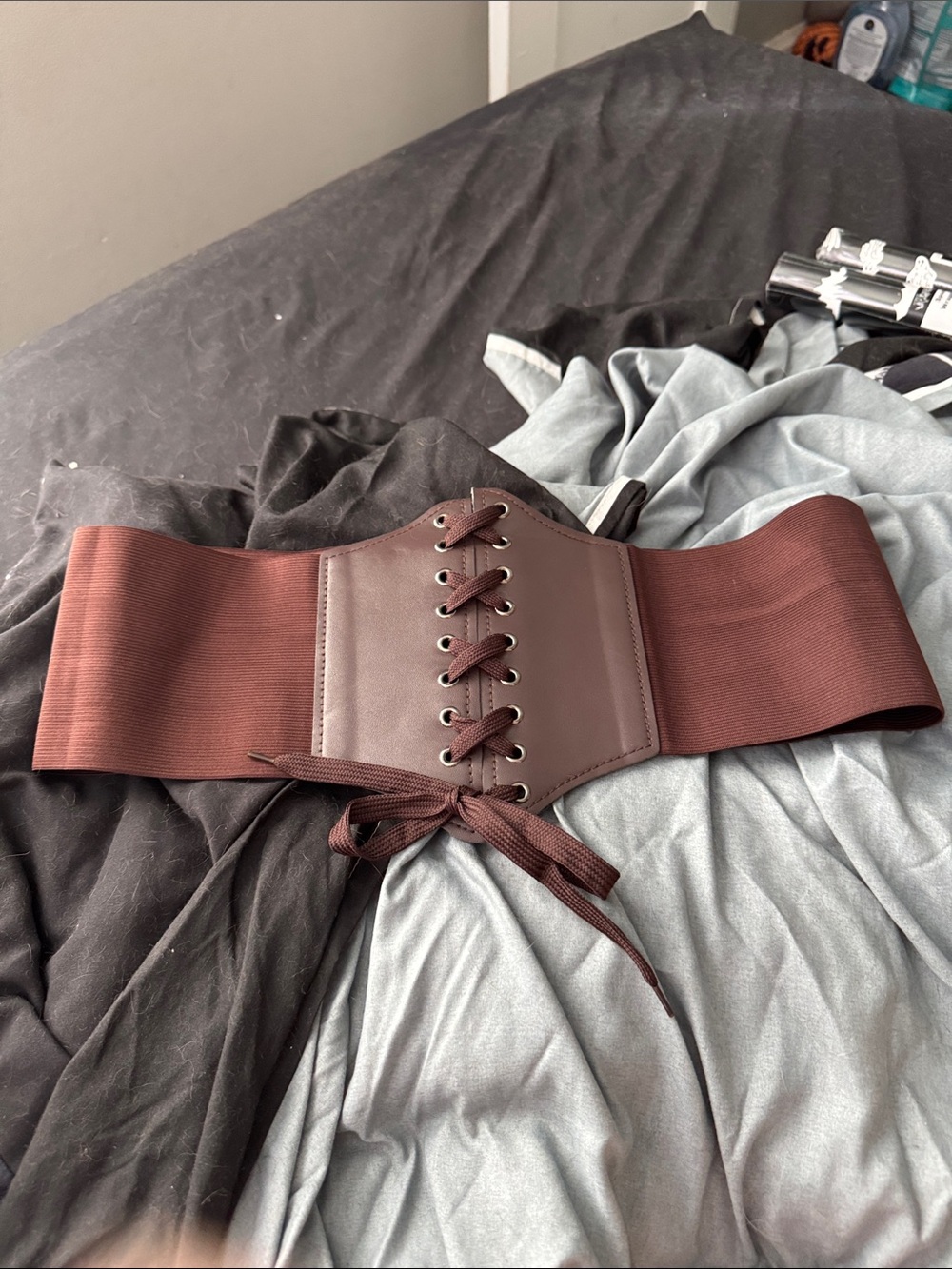Elastic Lace-Up Wide Waist Belt - Brown